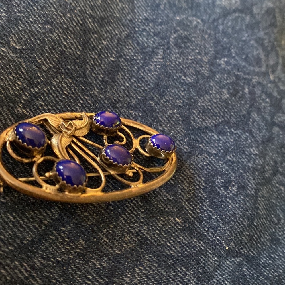 - Lapis Brooch marked 925 Sterling Silver - Picture 3 of 4